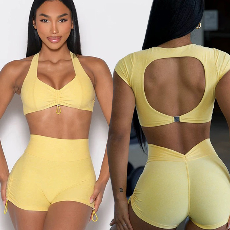 High Stretch Quick Dry Chest Pads Beautiful Back Yoga Vest High Waist Peach Hips Sports Fitness Hot Pants Shorts Sets