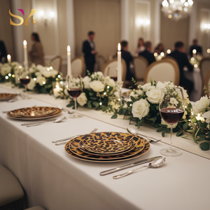 Platos de Cerámica Vintage Redondos con Borde Dorado y Estampado de Leopardo para Banquetes de <span class=keywords><strong>Boda</strong></span> y <span class=keywords><strong>Catering</strong></span> - Product Image 2