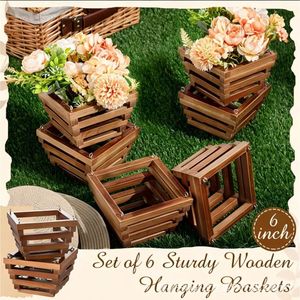 Wooden Cube Hanging <b>Basket</b> <b>For</b> Orchids And Green <b>Plants</b> Modern Simple Design Hangable Planter Pot Garden Decor - Product Image 3
