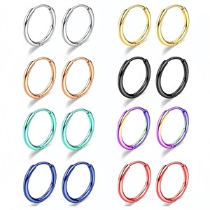 Hoop Earrings 316 Stainless Steel <b>Round</b> 0.8 1.0mm Vacuum Plated Gold Black <b>Posts</b> Fashion Jewelry - Product Image 4