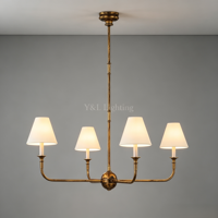 Lustre LED en fer à 4 lumières avec abat-jour en tissu or/noir, télécommande, hauteur réglable, intensité variable, pour salle à manger et éclairage de salon