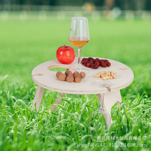 Table de pique-nique pliable en bois pour l'extérieur, ronde, diamètre 40 cm, avec rangement pour verres à vin, base à tréteaux, pour usage domestique - Product Image 5