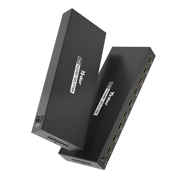 4K HDMI Splitter 1 in 8 Out, Yinker Metal Shell 1x8 HDMI Splitter, USB Powered Distributor Supports 4K@30Hz, 3D,1080P@60Hz