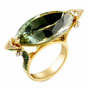 Anello con accento verde a forma di marquise, design classico, per donna - Product Image 1