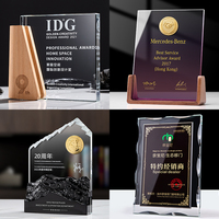Trophée en verre gravé professionnel sur socle en bois pour récompense des employés et cérémonies d'entreprise – Trophées et récompenses – Trophée en bois