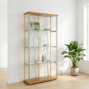 Modern Glass Display <b>Cabinet</b> With Adjustable Shelves For Living Room Furniture Minimalist Design Wood Frame - Product Image 6