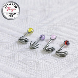 Boucles d'oreilles clous d'oreilles Punk en Titane ASTM-F136, avec Zircon coloré en forme de petites ampoules et griffes de démon, pour piercing hélix, bijoux de corps - Product Image 6