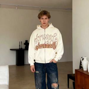 TKAN201D personnalisé hommes blanc uni surdimensionné décontracté polaire coton sans cordon zippé sweats à capuche et sweat-shirts - Product Image 1