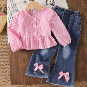 Nuovo Stile Autunnale Top a Righe Rosa con Jeans <span class=keywords><strong>Abbigliamento</strong></span> per Ragazze Stile Dolce Vendita all'Ingrosso - Product Image 2