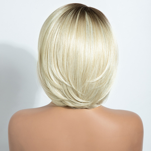 Peluca sintética sin pegamento con encaje frontal HD, pre-arrancada, de fibra resistente al calor, 6x4, con encaje frontal, cabello corto en capas, de fábrica - Product Image 5