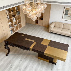 Scrivania Direzionale Moderna di Lusso in Legno Massello con Gambe Curve, Tavolo Multifunzionale per Ufficio Domestico, Postazioni di Lavoro e Sala da Pranzo - Product Image 1