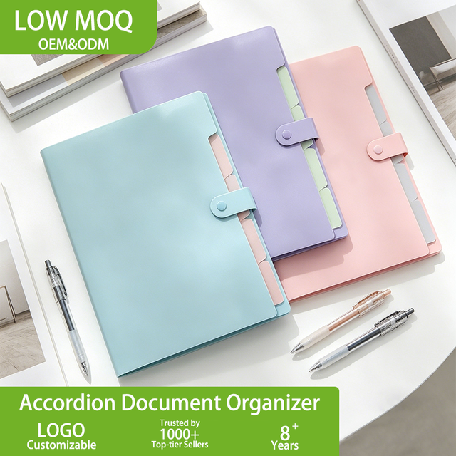 Letter A4 Paper Expanding File Folder with 5 Pockets PP Accordion Document Organizer