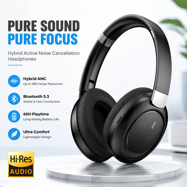 B20 High Quality Folding for 5.3 Over-Ear ANC Headphones with 2.4GHz for Aviation & Travel