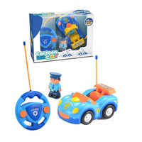 Coche de Policía de Control Remoto de 2 Canales, Juguete de Coche de Control Remoto con Luces Musicales y Volante para Niños Pequeños