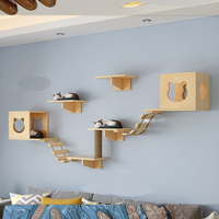 Arbre à chat mural en bois massif de haute qualité, style moderne et simple, avec hamac et structure d'escalade, pour vente en gros