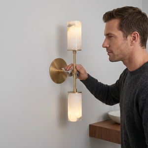 Applique murale moderne en laiton avec abat-jour en marbre, luminaire d'intérieur lavable pour salle de bain et décoration intérieure - Product Image 1