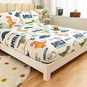 Juego de <span class=keywords><strong>cama</strong></span> de dinosaurio de algodón 100% moderno, Sábana plana ajustada transpirable elástica, funda nórdica tejida de dibujos animados, Lisa para el hogar y el Hotel - Product Image 3