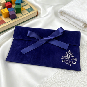 Pochette de luxe en velours doux avec rabat et ruban en satin, logo personnalisé imprimé, pochette en microfibre suédée pour bijoux, cadeaux, livres et rangement - Product Image 2