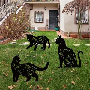 Decorative Garden Animal Stakes Black Metal Outdoor Yard Decor Garden Ornaments Cat