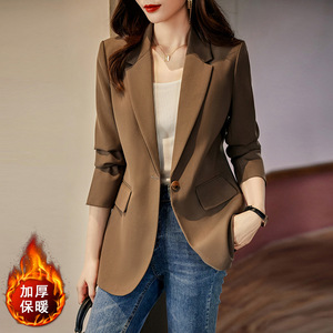 Women's Winter Cotton <b>Lined</b> Suit Jacket Three Quarter Sleeve Loose Fit Keep Warm Solid Color Casual <b>Coat</b> For Petite Women - Product Image 1