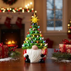12 Gnome Ceramic Christmas <b>Tree</b> 60 LED Light-Up <b>Tabletop</b> Decor Xmas Holiday Themed Design - Product Image 3