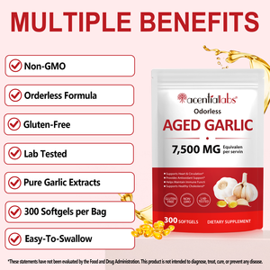 Acentiallabs 7500mg Yaşlı Sarımsak Ekstresi Yumuşak Kapsüller Bitkisel Takviyeler Doğal Organik Kokusuz Yaşlı Sarımsak Yumuşak Kapsüller - Product Image 5