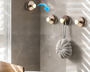 Durable Movable Solid Wood Suction Hook Kitchen Entrance Hat <b>Storage</b> Strong Load-Bearing Capacity No Drilling Accessory Gold - Product Image 4