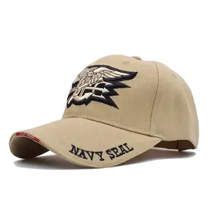 Wholesale Cap Beige Baseball Hat 3D Embroidery Label Navy Seal Tactical Bazeball Cap For Men Women