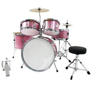 Batería De Jazz Para Niños De 3 A 6 Años, 5 Tambores Con Baquetas Y Taburete, Juguete Musical De Aprendizaje En Rosa