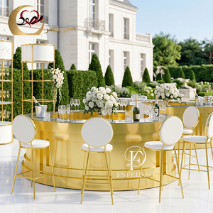 Comptoir de bar mobile semi-circulaire moderne en acier inoxydable et verre miroir pour mariage, événement, hôtel et cave à vin - Product Image 4