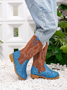 Logo personnalisé pour les bottes de cow-boy en daim scintillant pour bébés, enfants, filles et garçons - Product Image 5