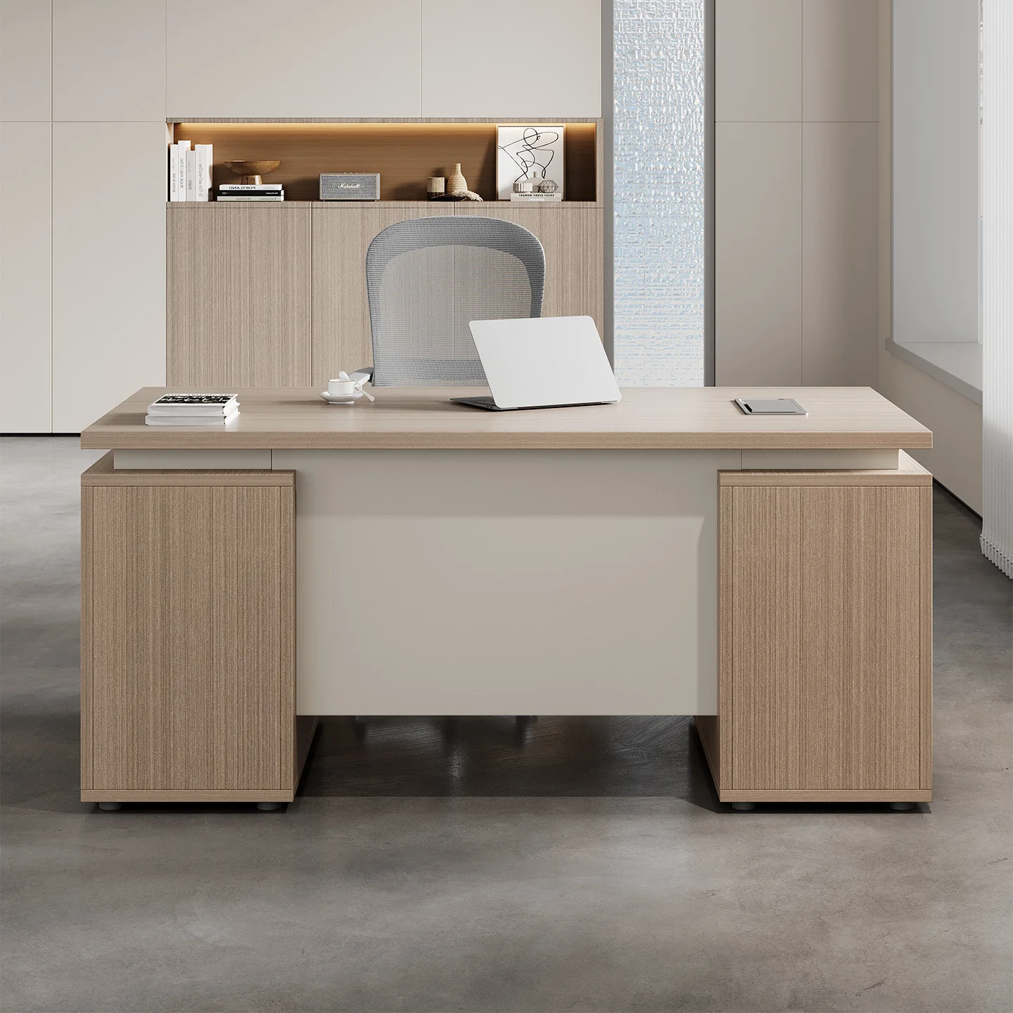 Wooden Single Office Desk and Chair Set with Storage Drawer and Lock Modern Minimalist Design Commercial Office Furniture