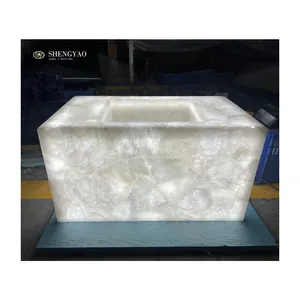 Custom Kitchen Translucent Stone Sink Backlit White Crystal Quartz Bathroom Wash Basin