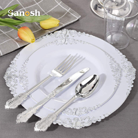 SANOSH 175 pièces Assiettes jetables en plastique de plusieurs couleurs avec bord doré, cuillères, couteaux, fourchettes, serviettes et gobelets pour mariage et fête