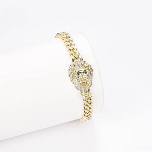 CM Modeschmuck Messing 14 Karat vergoldet Löwenkopf kubanische Kette Hip Hop Armbänder Zirkon Grüne Augen ID Armband für Frauen Geschenk - Product Image 3