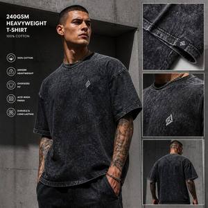 T-shirt Personalizzata con Logo, 100% Cotone 240gsm, Pesante, da <span class=keywords><strong>Uomo</strong></span>, Stile Streetwear Vintage, Lavaggio Acido, Oversize, Maglietta Bianca, Produttore - Product Image 1