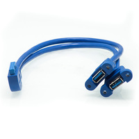 Cable DFX USB 3.0 de 20 Pines a Doble A Hembra de 50CM, Cable Interno de Montaje en Panel Azul con Tornillos para Placa Base, Caja de PC, Chasis