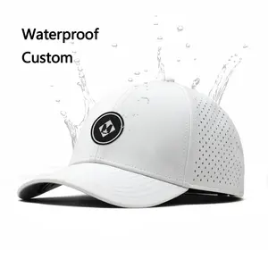 Benutzer definierte 6 Panel Stickerei Logo Perforierte laser geschnittene Loch Perforierte Baseball mütze Wasserdichte Sport kappe Trucker Hut