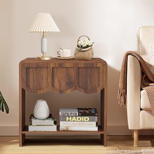 Прикроватная тумбочка в стиле Mid-Century Modern, из дуба, с волнообразной панелью и выдвижным ящиком, для спальни и гостиной - Product Image 6