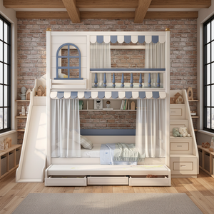 DK Kids Modern Wood Bunk Bed-Parallel Twin-Over-Twin Design Space-Saving Bedroom Loft Same Width for Parent-Child Use - Product Image 1