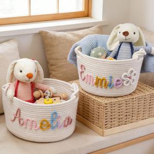Cesta Plegable para Bebé, Cestas Tejidas de Algodón, Organizador Personalizado para Pañales y Ropa, Decoración para Guardarropa de Bebé - Product Image 1