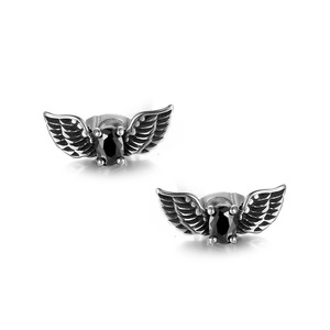 Wings <b>Stud</b> Earrings Micro Insert <b>Titanium</b> Steel Geometric Design CF144 - Product Image 5