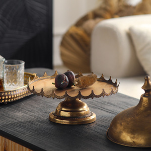 ถาดผลไม้โลหะสไตล์โบฮีเมียนพร้อมฝาปิดโต๊ะกาแฟทรงกลมจานตกแต่งสำหรับเสิร์ฟของหวาน A3260 - Product Image 4