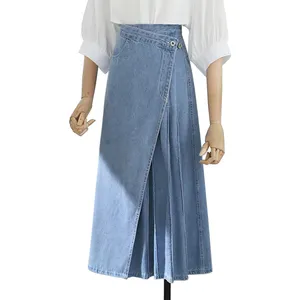 Custom High Waist Irregular Patchwork Long Jeans Skirts Women Fashion A-Line Denim Skirts