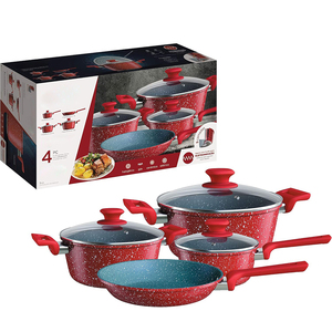 High Quality Modern 4-Piece With Glass Lids Wood Handles <b>Induction</b> Compatible Ceramic Non-Stick <b>Cookware</b> <b>Set</b> - Product Image 6