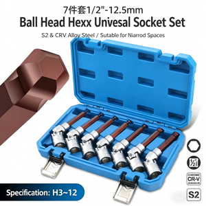 1/2 In Ball Hex <b>Socket</b> Set H3 To H12 Chrome Plated Industrial Automotive Repair Tools - Product Image 5