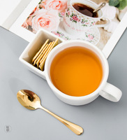 Tasses à café, thé et lait en céramique blanche avec poche à biscuits, mug en porcelaine avec porte-biscuits