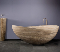 Baignoire ronde en pierre naturelle de conception moderne sculptée à la main pour les personnes en surpoids