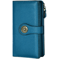 Cartera Larga de Mujer Personalizada de Piel Sintética con Textura Guijarro y Nylon, con Bloqueo RFID, Monedero con Cremallera, Tarjetero y Clutch Grande