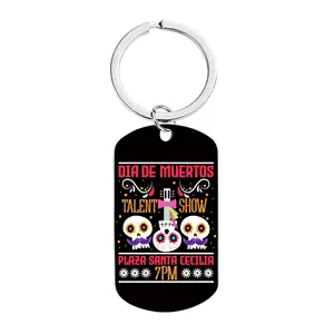 Ywganggu Customize Black Stainless Steel Metal Keychain Maker Dia De Los Muertos Halloween Souvenir Party Gift Key Chain